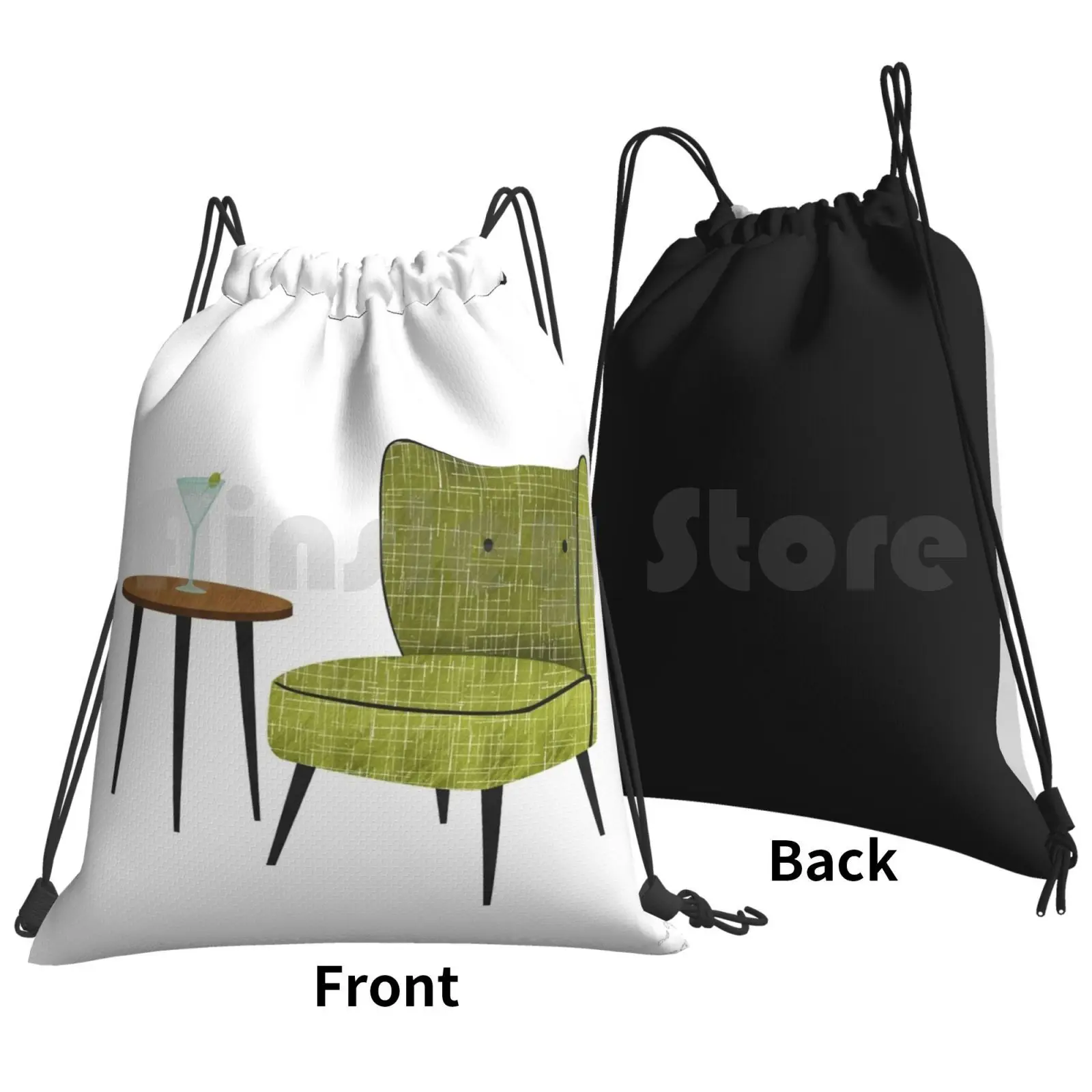 Time Backpack Drawstring Bags Gym Bag Waterproof Mid Century Modern Mid Century Homeware Chair Retro 50s 60s Vintage