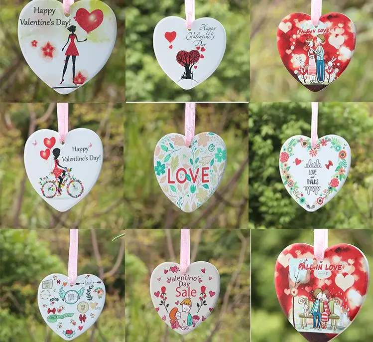 Ceramic DIY Double-sided UV Printing Valentine Day Gift Valentine Theme Fall In Love Pendant Ornament Gift SN3662