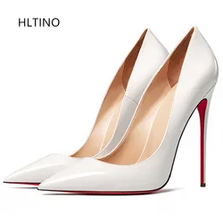 HLTINO 4.7inch/12cm High Heels Women Bright/Suede/Silk/Checkered Pumps Shoes Genuine Leather Stilettos Summer Autumn