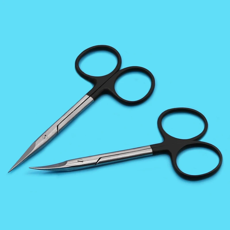 Black handle scissors double eyelid instrument tool stainless steel straight bend scissors