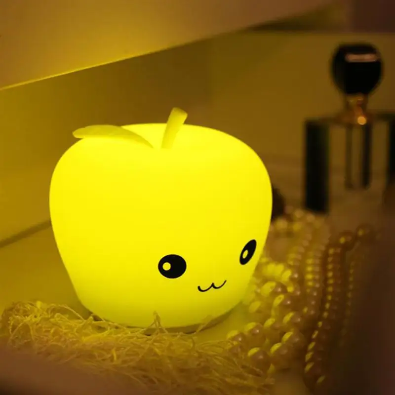 Apple Night Light Creative LED Colorful Pat Mode USB Rechargeable Cartoon Night Light Drop shipping