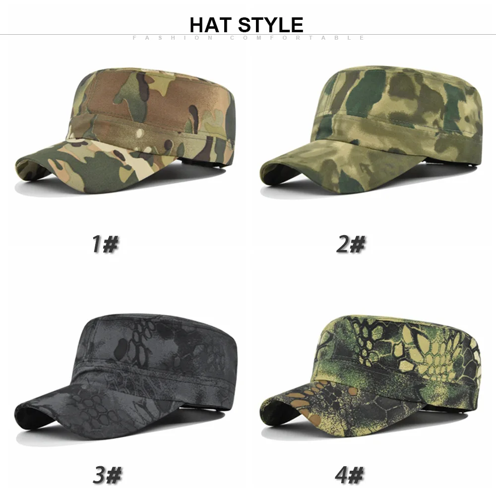 Classic Vintage Flat Top Men Tactical Army Camouflage Flat Cap Hats For Women Men Summer Camo Army Baseball Caps Adjustable