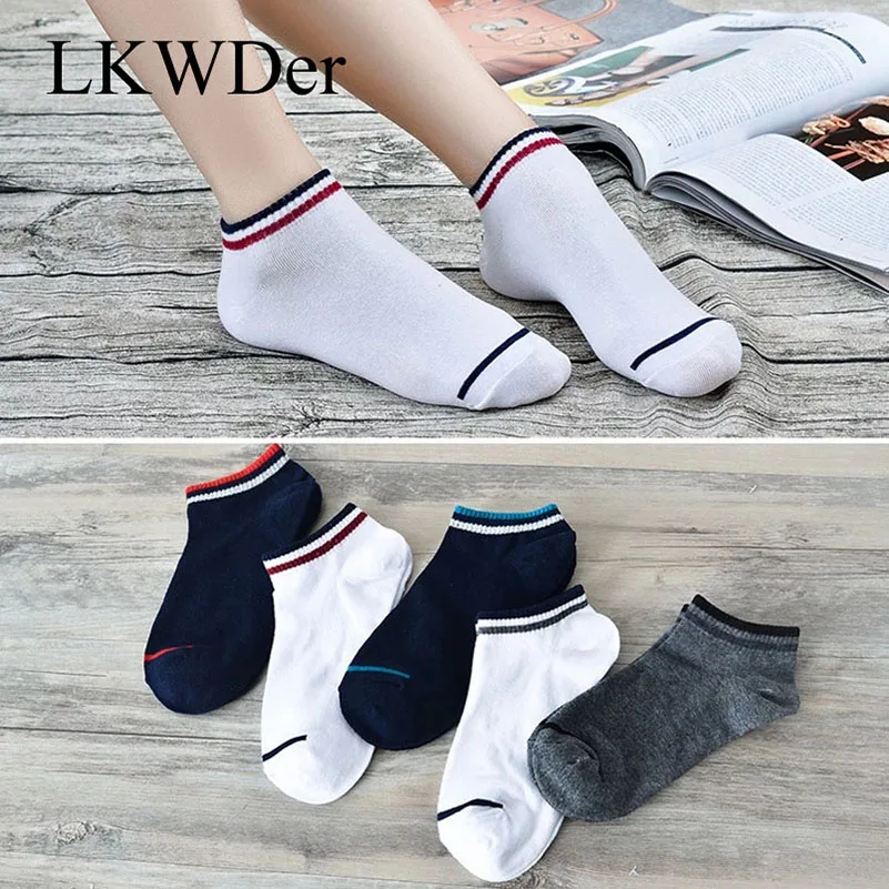 LKWDer Men Socks Cotton High Quality Casual Breathable Boat Socks Short Men Ankle Socks Summer Male Classic Retro Striped Meias