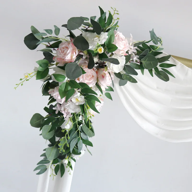 2 pezzi di fiori artificiali per matrimoni, arco rosa, cartello di benvenuto, cartello, ghirlanda, decorazione, fila di fiori appesa, sfondo,