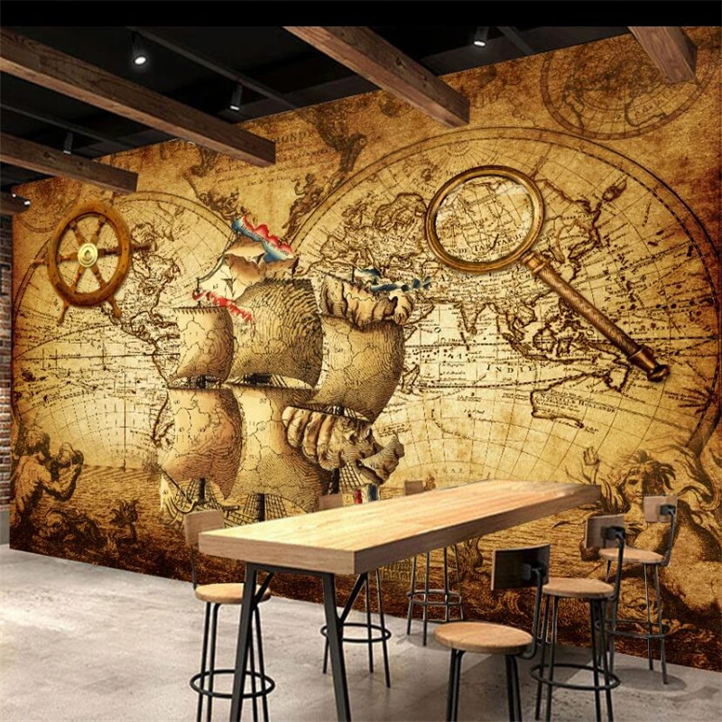 wellyu Custom large 3d mural retro nautical world map living room bedroom theme mural sofa background wall home decor wallpaper