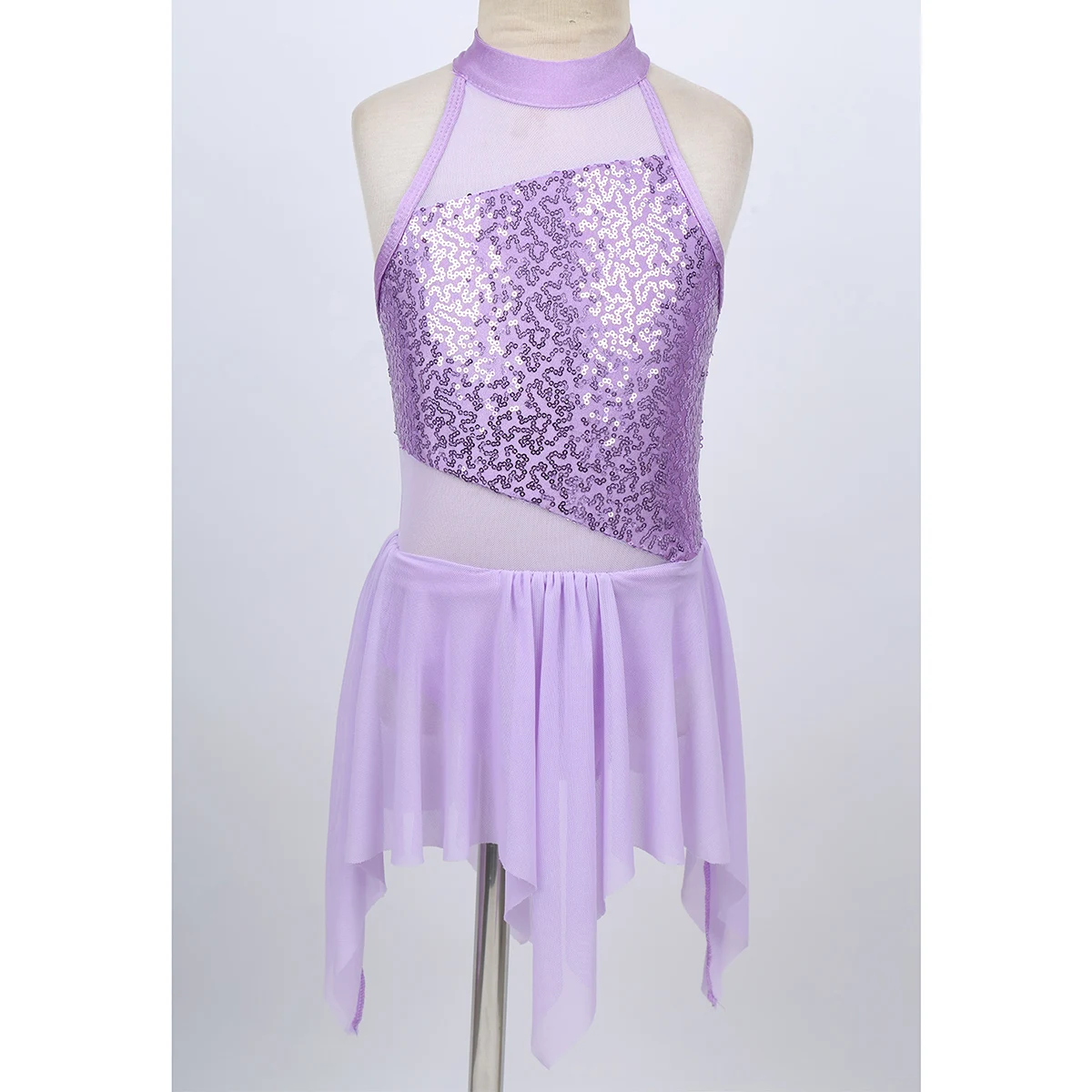 Kids Girls Skating Costume Sleeveless Sequins Ballet Dance Leotard Dress Contemporary Ballroom Dance Wear Lyrical Dance Dress