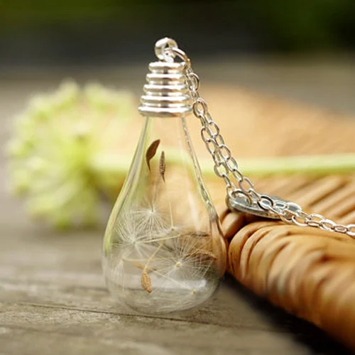 3PCS 31X18MM Real Moss In Glass Drop Necklace Natural History Specimen Clear Jar Dandelion Wishing Pendants