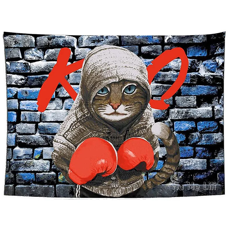 Halloween Decoration By Ho Me Lili Tapestry Cool Cat Red Boxing Funny Hippie Art Porch Wall Hangings