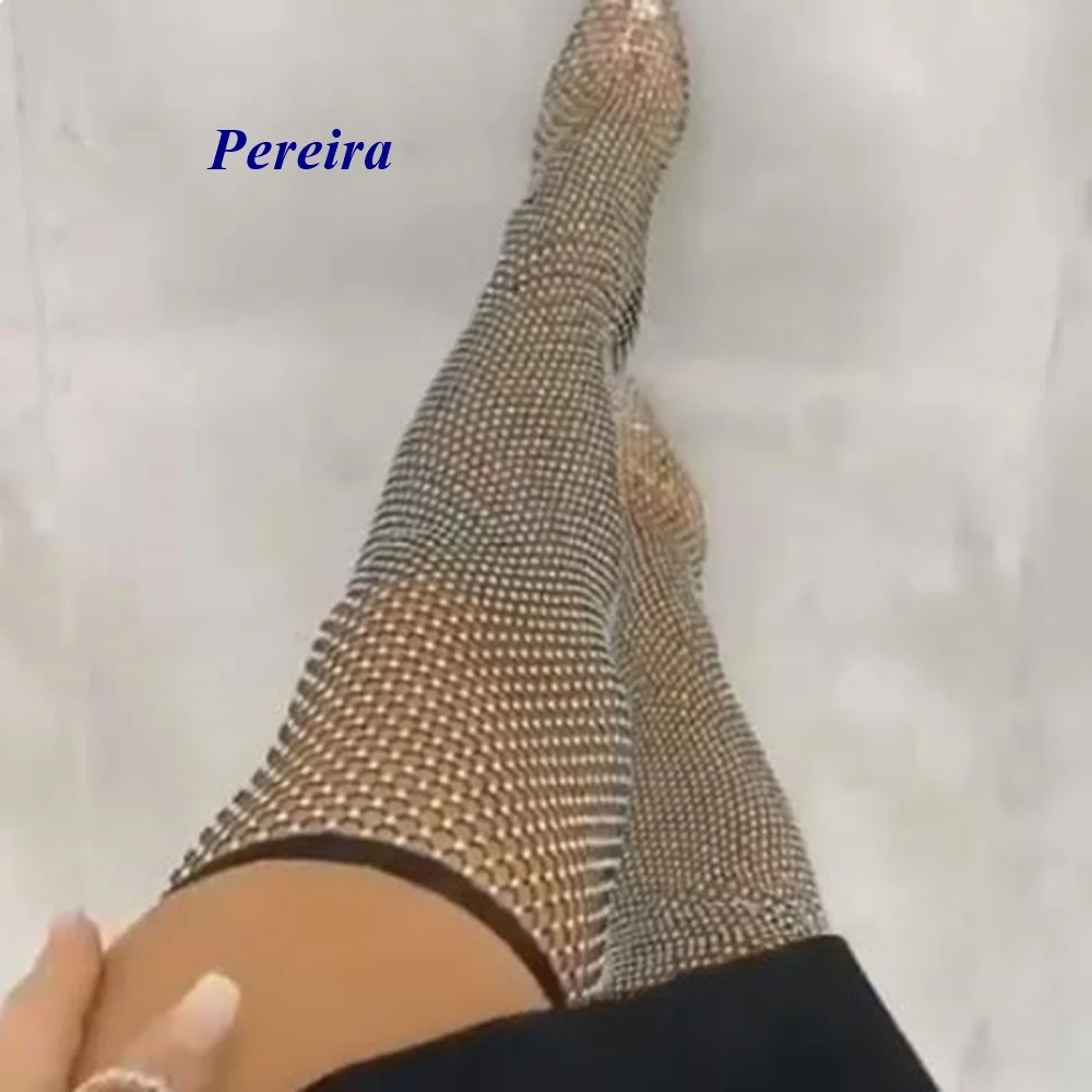 Jeweled Thigh High Heels Pointed Toe Over The Knee Boots Newest Fashion Women Shoes 2021 Hot Sale Luxury Bling Bling Big Size