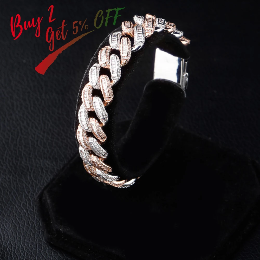 TOPGRILLZ Miami Big Box Clasp 14mm Cuban Bracelet 7.5-9.5 Inch Iced Out Prong Setting Square zircon Hip Hop Jewelry For Men