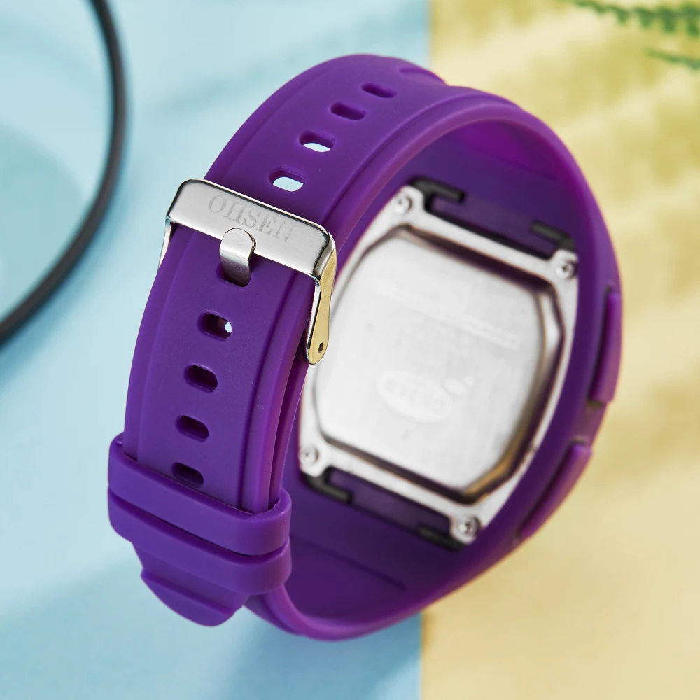 Relojes deportivos digitales Led para mujer y hombre, pulsera de silicona púrpura, resistente al agua, para parejas