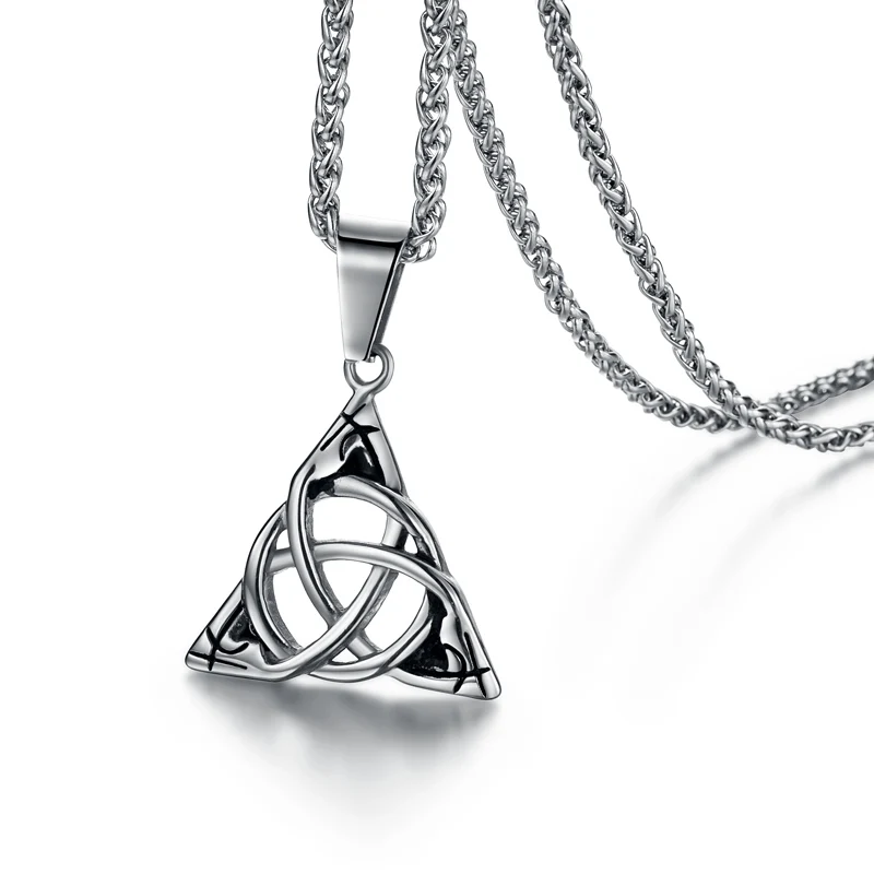 Valily Silver Irish Triquetra Knot Pendant Stainless Steel Scandinavian Pewter Necklace Jewelry 24 Inch Chain