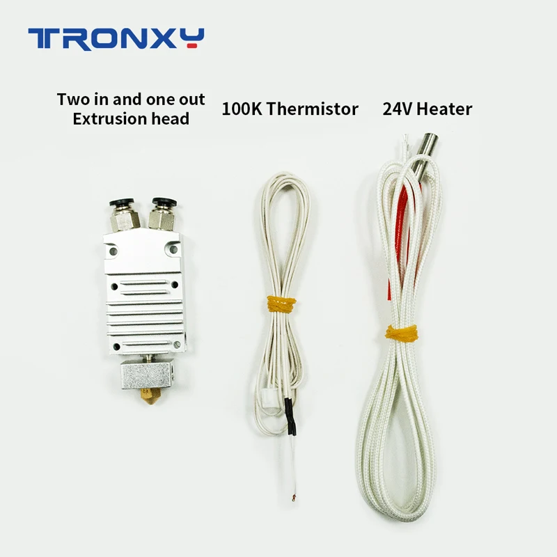 Tronxy 3D Printer Accessories J-head 2 in 1 out 2 Extruders 1 Nozzle Hotend Kit Aluminum Heat Block 0.4mm for 2E