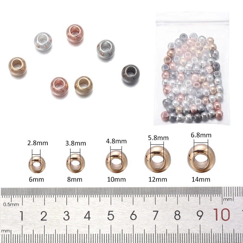 20-100 unids/lote 4 6 8 10 12 14 mm CCB cuentas espaciadoras Color dorado cuentas con orificio grande para hacer joyería DIY (no metal) F1497A