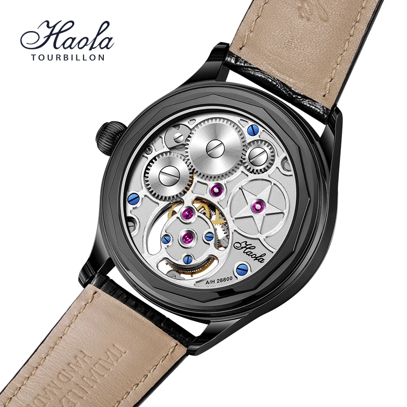 Haofa Simple Manual Tourbillon Mechanical Watches Mens 2023 No Logo Flying Tourbillon Sapphire Wristwatches Skeleton Luxury 1039