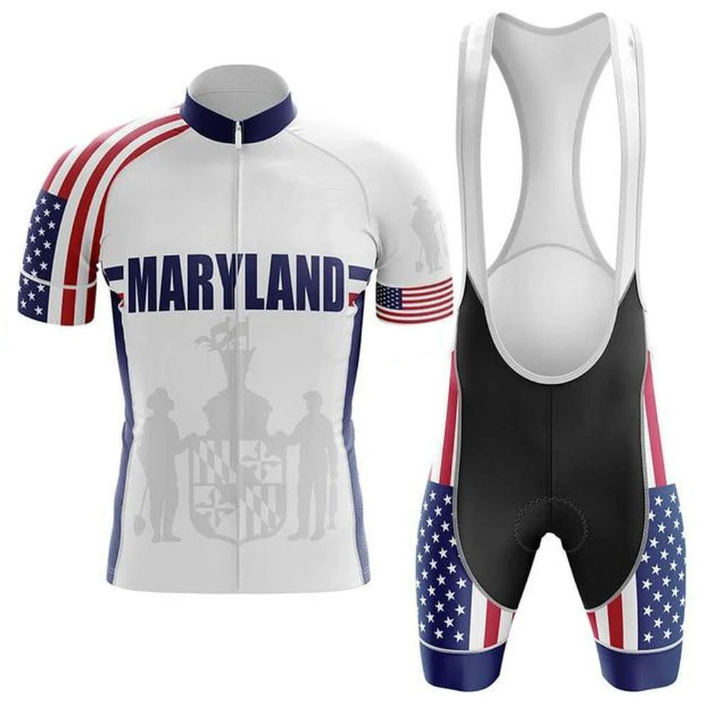 

NEW Men's USA MARYLAND Flag Cycling Jerseys Short Sleeve Uniform Red Bicycle Clothing Wear Ropa Ciclismo Maillot