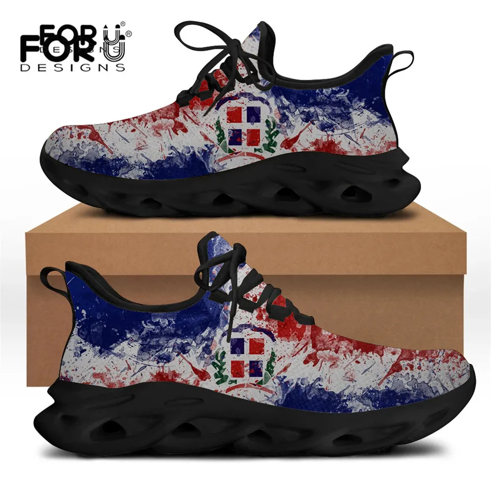 FORUDESIGNS Dominican Republic Flag Printed Fashion Flats Men Casual Sneakers Comfortable Breathable Lace-up Men's Outdoor Shoes