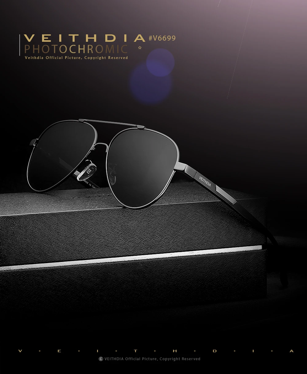 VEITHDIA Männer Sonnenbrille der Aluminium Photochrome Frauen Polarisierte UV400 Objektiv Mode Fahren Outdoor Brillen Männlichen Sonnenbrille 6699 – Detail 1