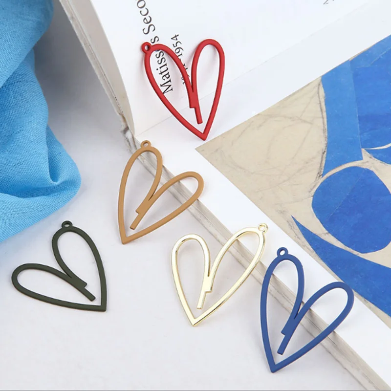 35mm Zinc Alloy Spray Paint  Flat Hollow Heart Charms Pendant 10pcs/lot For DIY Jewelry Making Finding Accessories