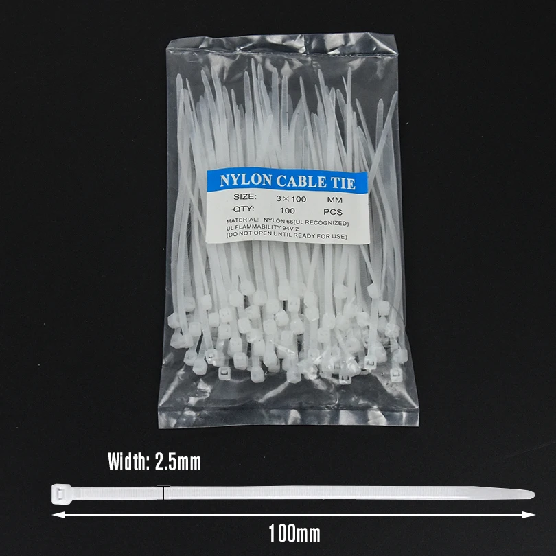 300 Stück/100 Stück Schwarz-Weiße Selbstsichernde Nylon-Kabelbinder Kunststoff-Kabelbinder für Innen- und Außenbereich Mehrzweck 3x100 3x150 4x200 – Detail 10