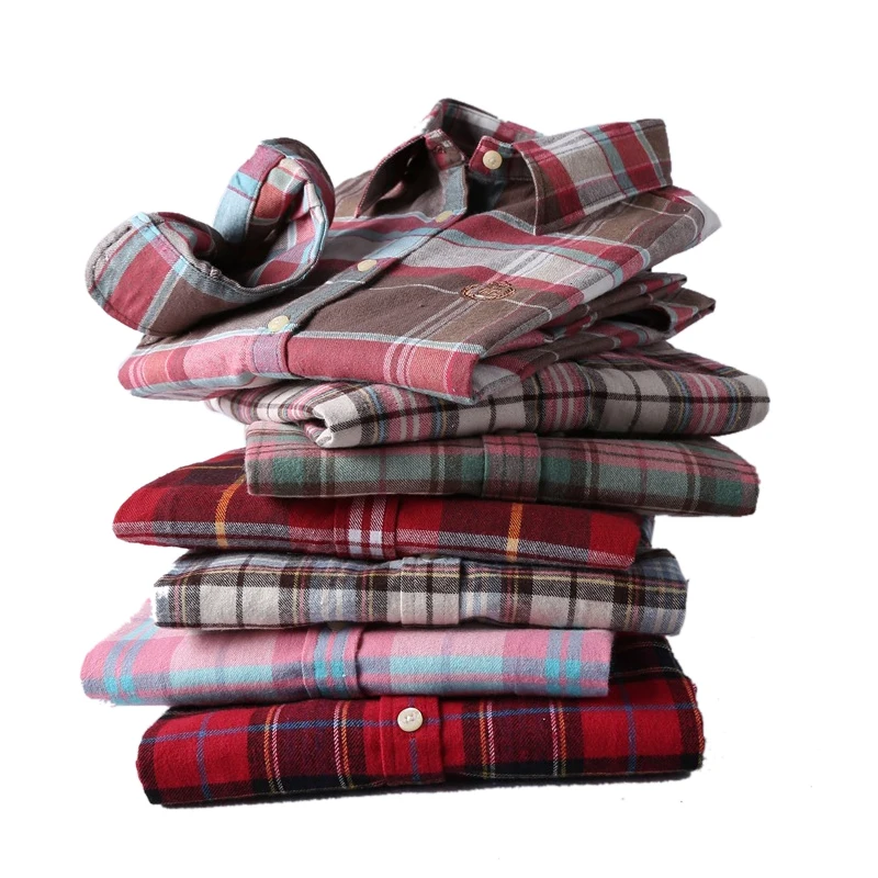 Women Autumn Sanding Fabric Flannel Plaid Shirt Blouses Casual Female Spring Warm Shirts Ladies Tops Sanded Plaid Cotton Fabric