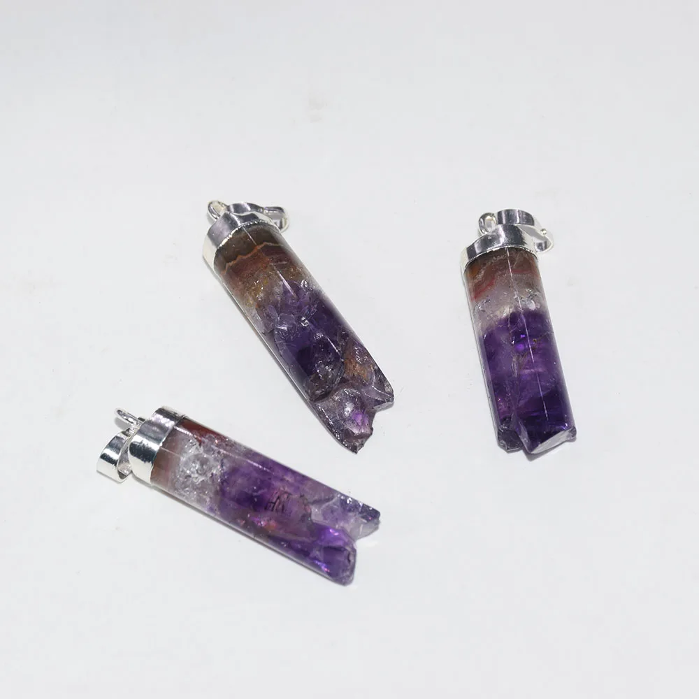 Natural Amethyst Purple crystal quartz cylinder pendant female 2023 raw column gold plated cap geode druzy stone point 5pc