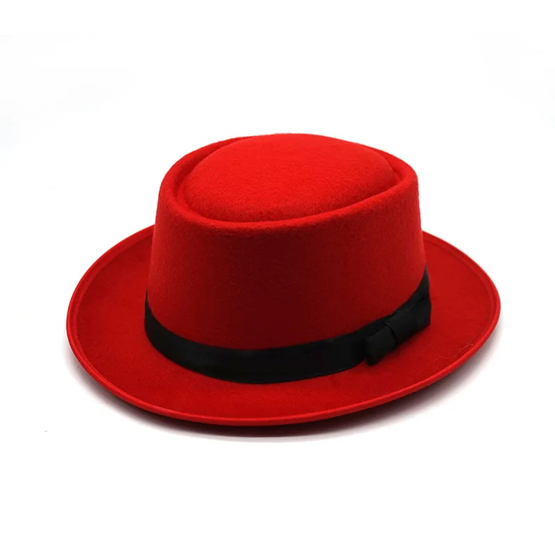 Flat-top fedora hat curling hat autumn and winter new dress felt short brim monochrome male and female church шляпа женская