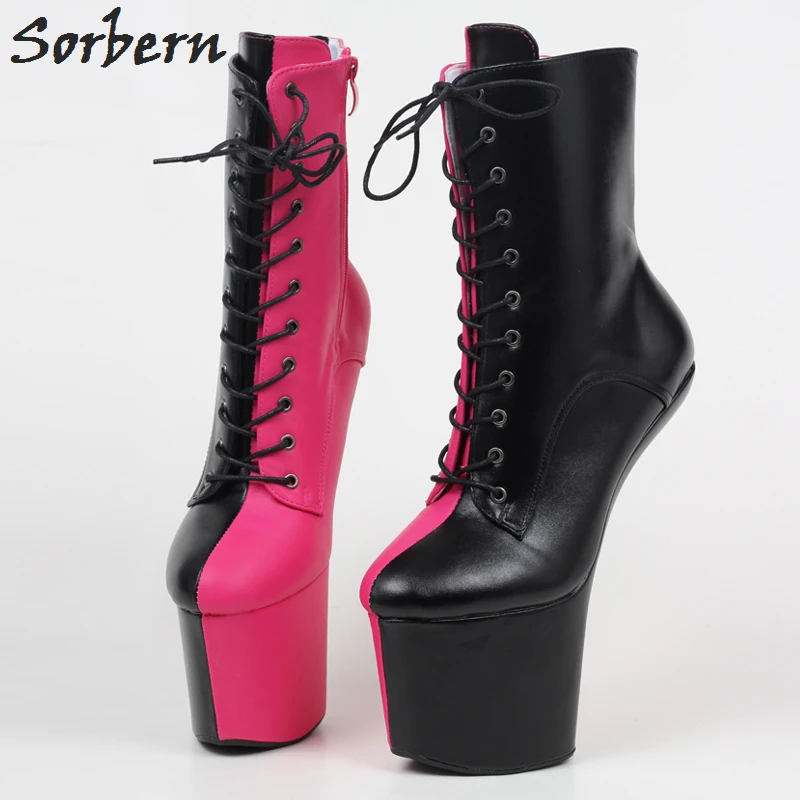 Sorbern Symmetrical Contrast Color Boots For Women Heelless Hoof Style Heel Ankle Booties Custom Multi Stripper Shoes No Heels