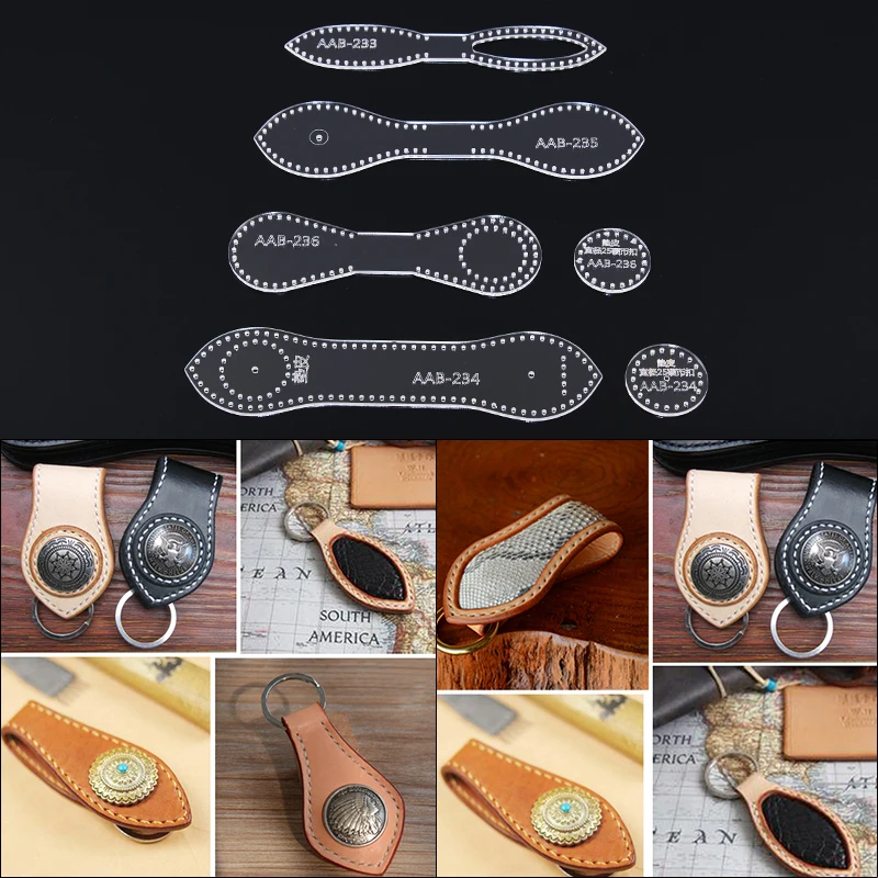 NUBECOM DIY Acrylic Laser Cutting Pattern Leather Wallet Keychain Pendant Hanging Acrylic Template Leather Tool Set Kit Couro