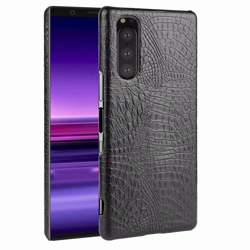 For Sony Xperia 5 Case Luxury Crocodiel Texture PU Leather Back Hard Plastic  Case Cover For Sony Xperia 5 J8210 J8270 J9210