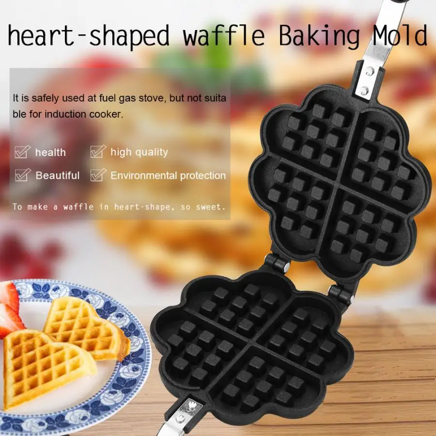 Heart Shape Household Kitchen Gas Non-Stick Waffle Maker Pan Mould Mold Press Plate Baking Tool