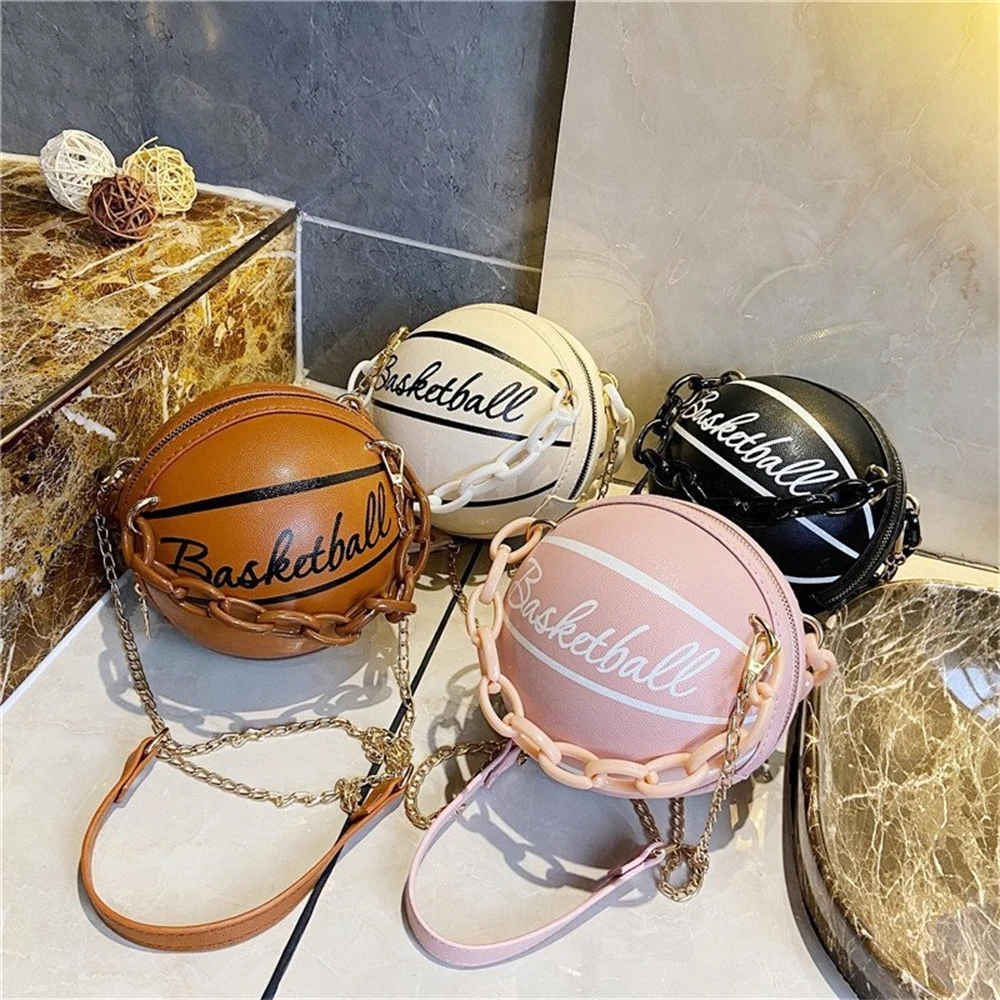 Women\'s Fashion Basketball Shoulder Bag Cross-Body Chain Handbag Personalized PU Basketball Chain Tote Messenger Bag Backpacks