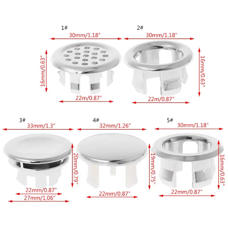 Badkamer Wastafel Sink Overloop Ring Zes-Voet Ronde Insert Chrome Hole Cover Cap