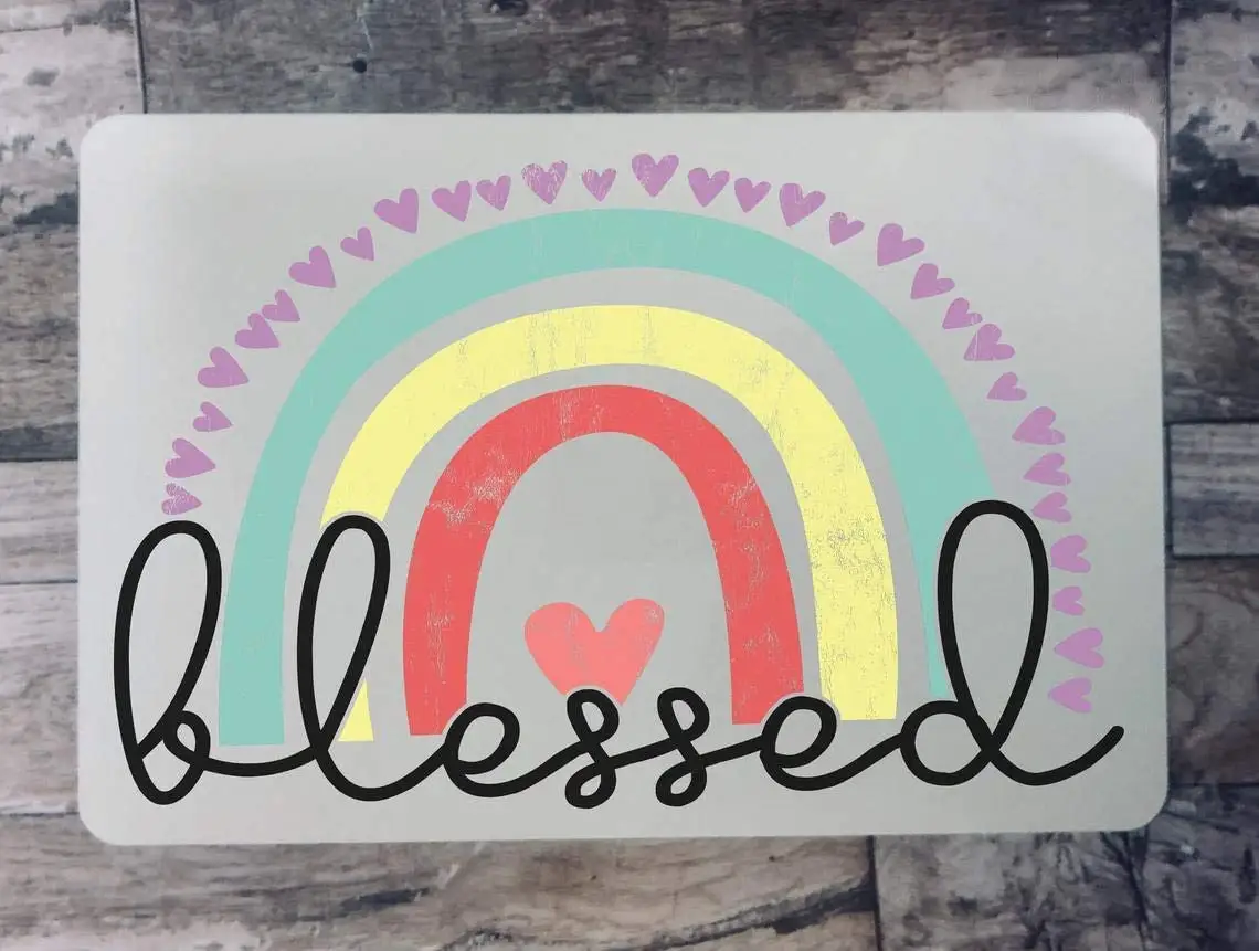 

Cute Metal Sign Blessed Rainbow Boho Distressed Rainbow Inspirational Gift Motivational Gift for Her Positivity Uplift Family Ya