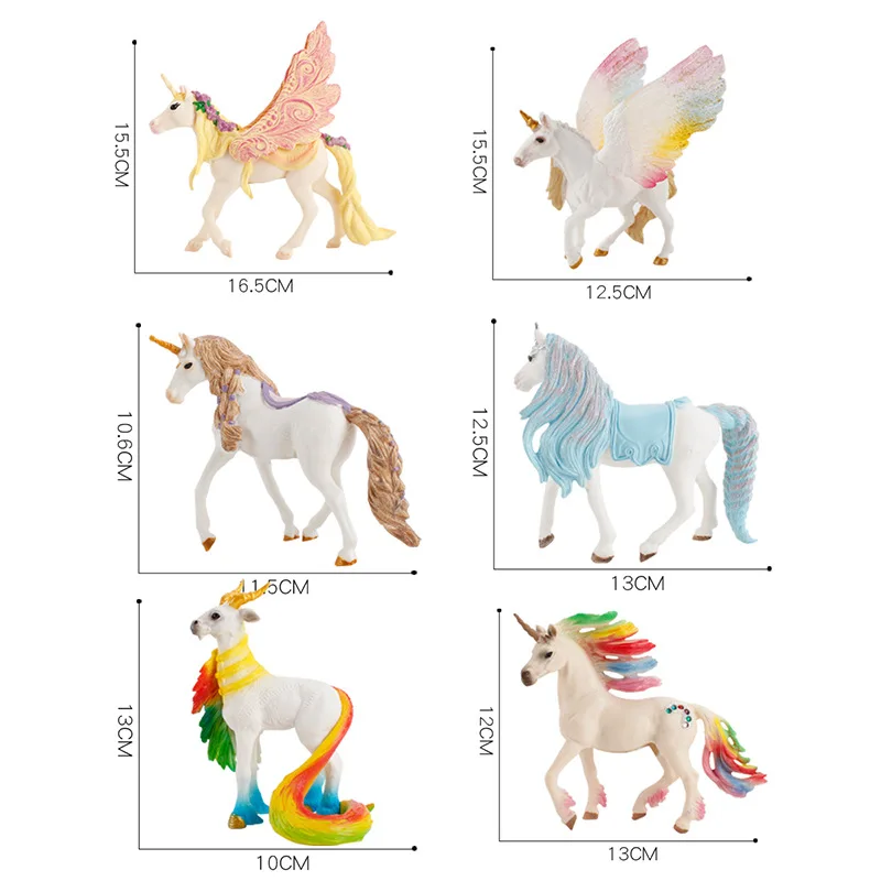 European Myth Unicorn Pegasus Rainbow Horse Unicorn with Wings Fairy Horse Figurine Model Desktops Decoration Kids Gift Toys