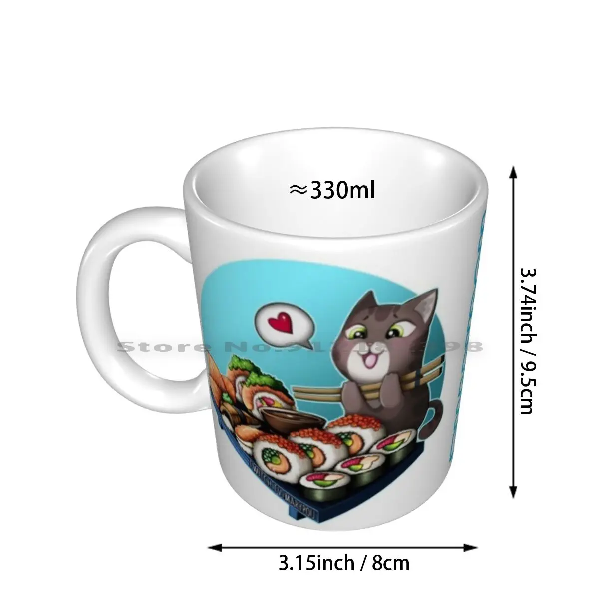 Pou & Sushi Ceramic Mugs Coffee Cups Milk Tea Mug Sushi Louse Marypou Twitch Streamer Cat Cute Kawaii Japan Aqua Orange