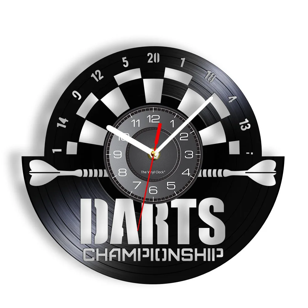 Darts Board Game Modern Wall Clock Game Boomerang Playroom Decor Silent Quartz Retro Championship Vinyl Record Laser Watch Decor