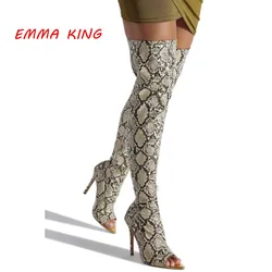 Fashion Winter Snake Prints Over The Knee Boots Women 2020 Sexy Lady Peep Toe Sandals Boots Long Stretch Thigh High Heels Boots