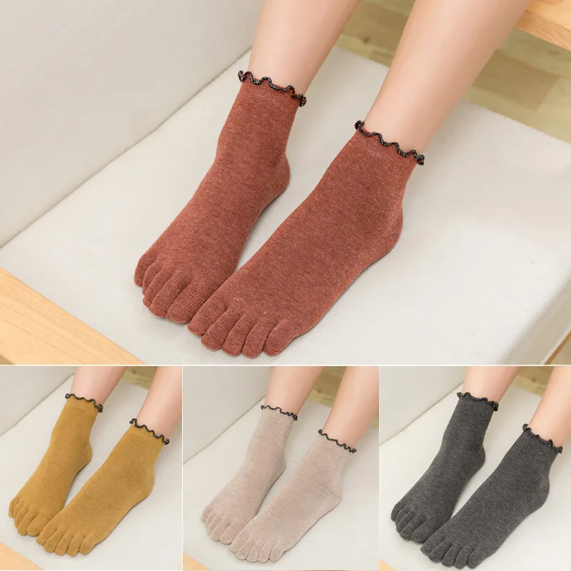 

Cotton Five Finger Ruffle Socks Women Solid Color Toe Socks With 5 Toe Short Deodorant Toe Socks With Fingers Soks Woman Sock