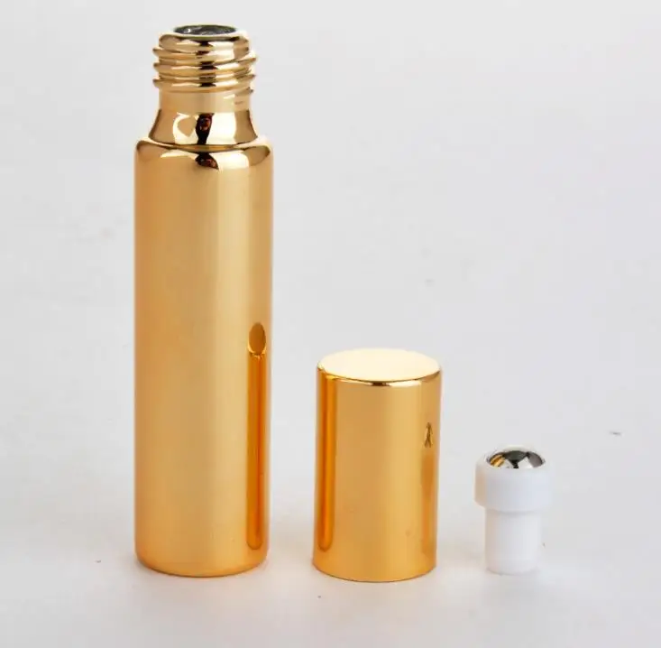 10ml Gold Roll On Perfume bottle, 10cc Silvery Essential Oil Rollon bottle, Small Glass Roller Container 100pcs SN462