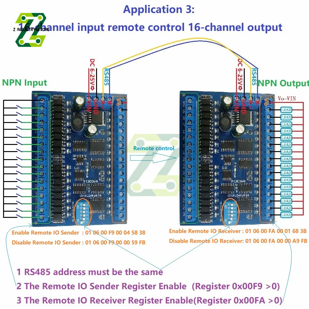 DC 12V 24V RS485 Remote Control Switch 16 Input 16 Output RTU Module PLC IO Expansion Board