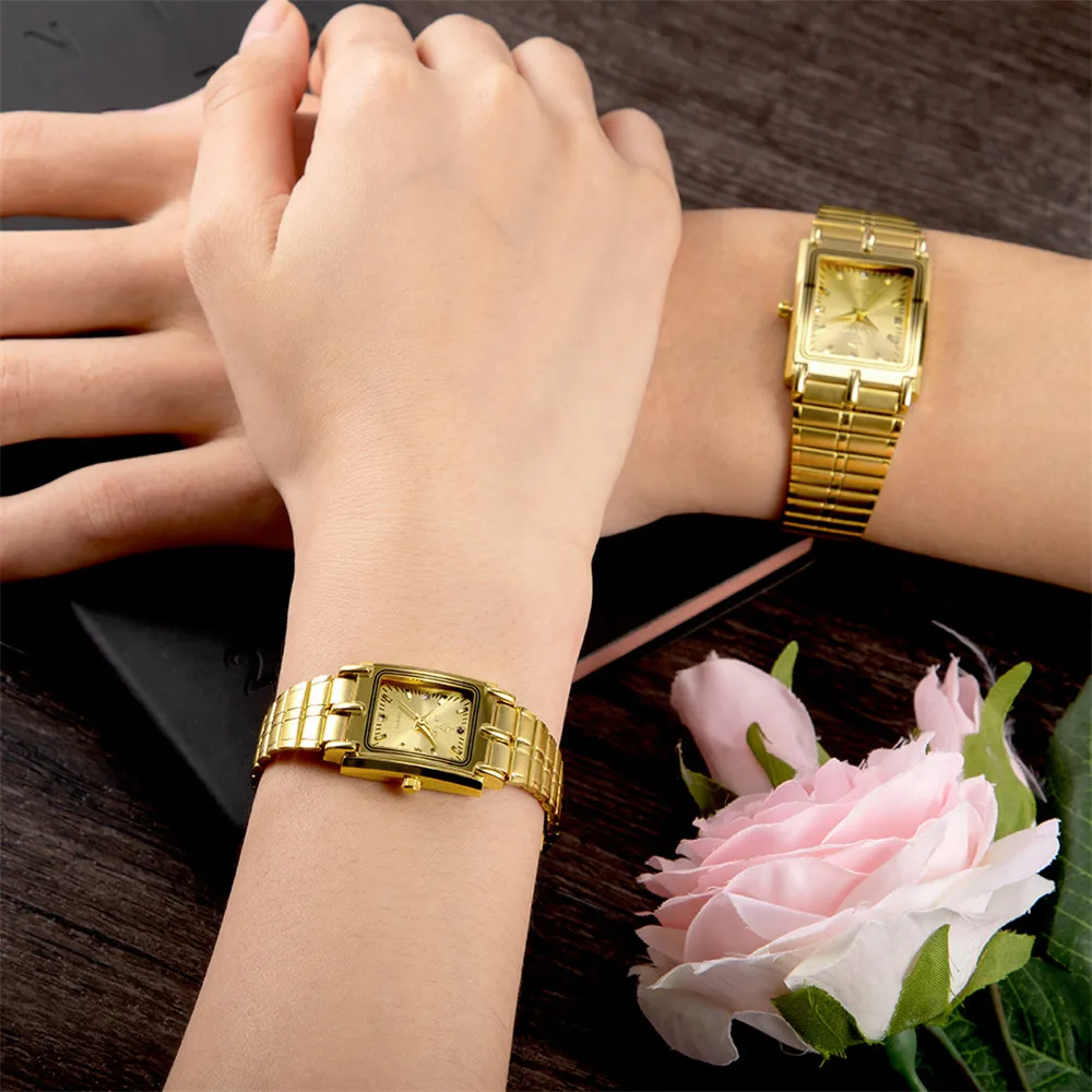 Gelang Baja Mewah 2021 Jam Tangan Kuarsa Emas Pria Wanita Jam Tangan Pasangan untuk Jam Tangan Pria Wanita Hadiah Hari Valentine L1018