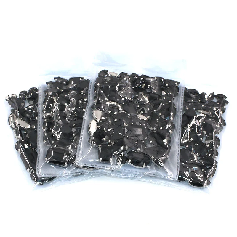 Sell at a loss! 50pcs/bag high quality mixed shape faltback sew on black glass crystal rhinestones diy clothing accessories