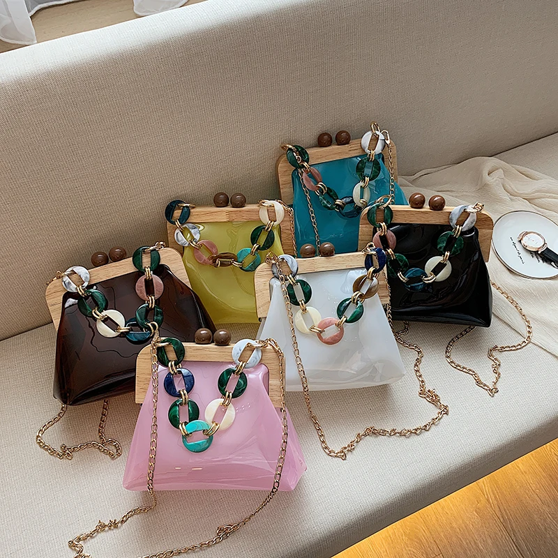 Acrylic Chain Jelly bag Transparent PVC Women Shoulder Crossbody Bags 2022 Summer Handbags Ladies Messenger Bag Female Purse