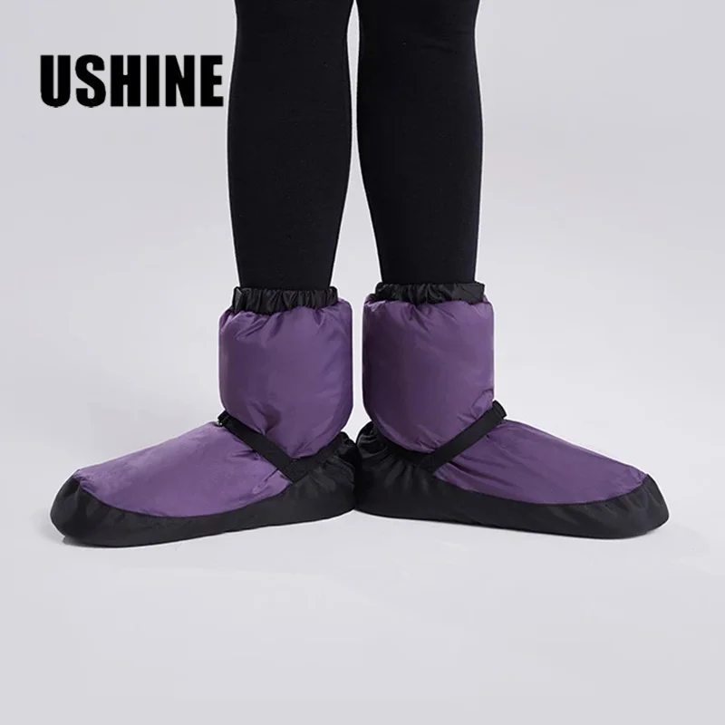 USHINE sepatu dansa pemanasan balet naik sepatu bot pergelangan kaki balerina wanita anak perempuan sepatu balet hangat sepatu dansa musim dingin