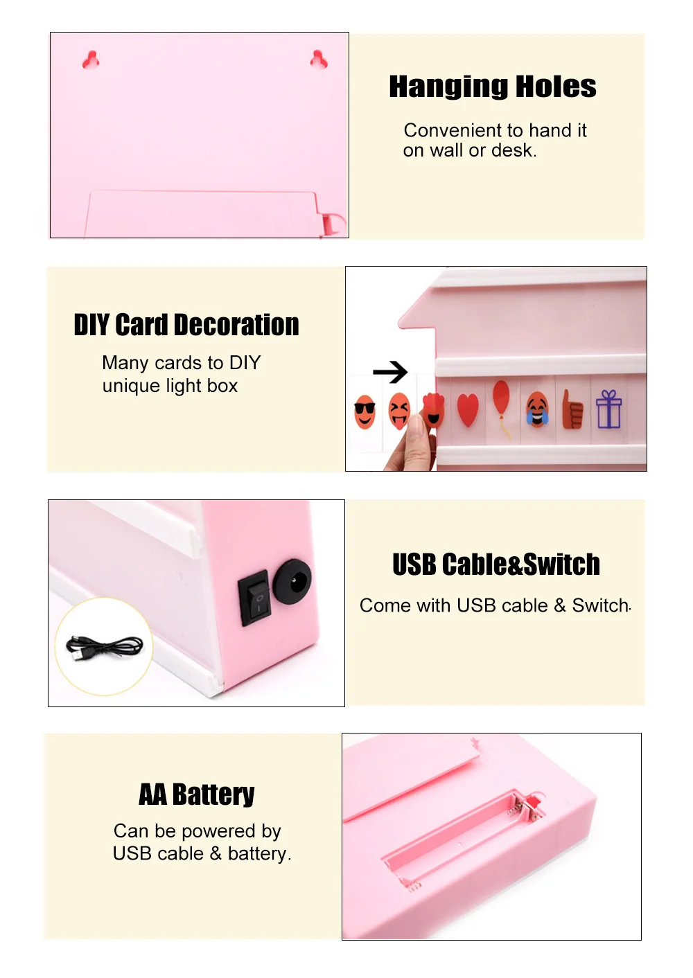 Veilleuse en forme de cœur avec boîte à LED, symbole des lettres bricolage, décoration de carte, USB, batterie 62, babillard, lampe de table