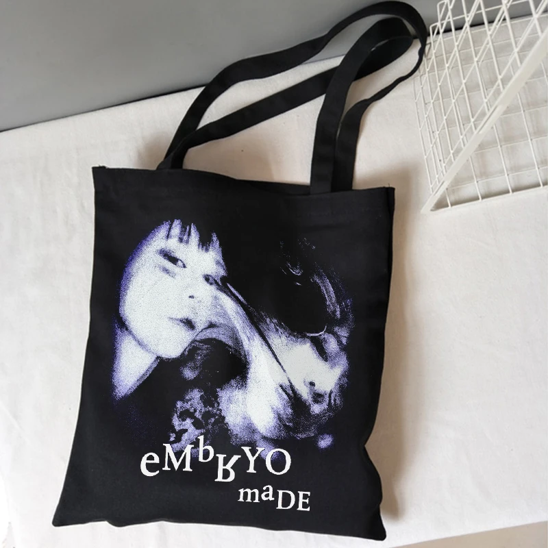 Gothic women bag horror face print canvas bag casual large capacity hip-hop women shoulder bag High street dark y2k shopper bags