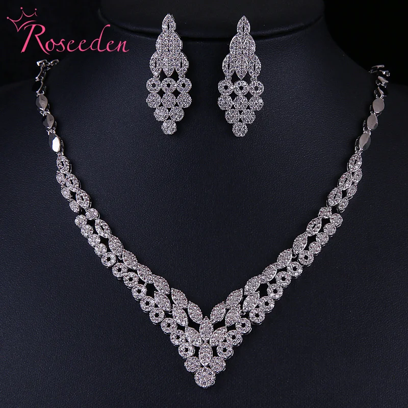 

Clear Cubic Zirconia Bride Necklace Earrings Sets CZ Zircon Wedding Jewelry Sets for Brides RE4293