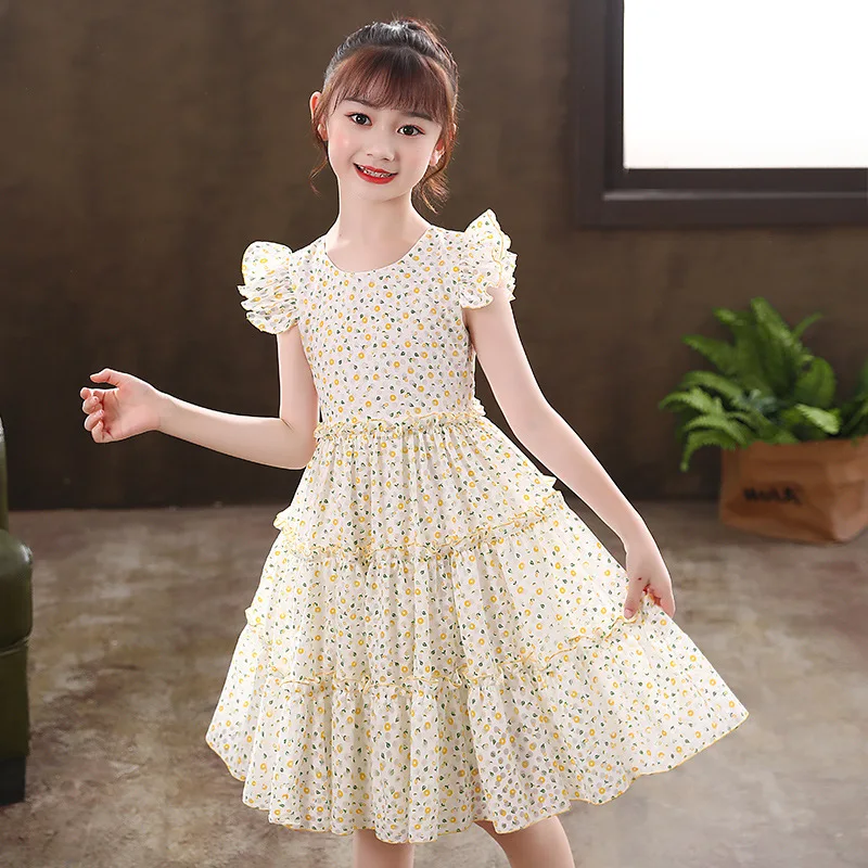 

Princess Children'S Clothing Dress Elegant Girls Fashion Print Clothes Summer Dresses 2021 Kids Ruched Cotton Clothes 4 7 10 14