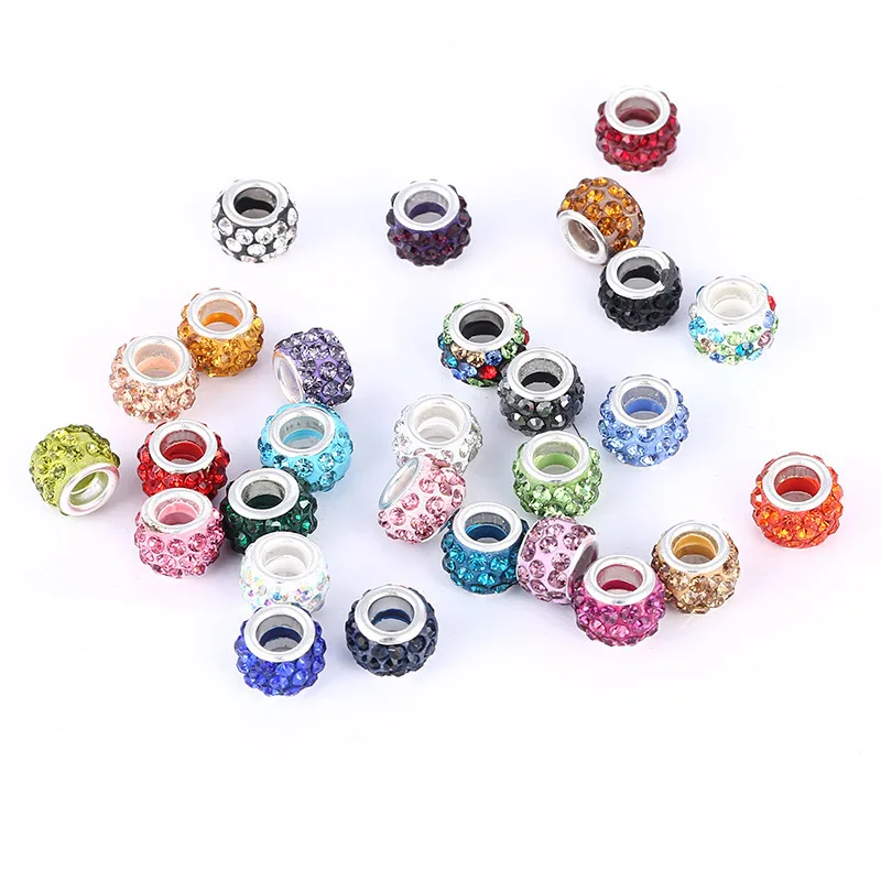 30/100pcs Polymer Clay Rhinestone Large Hole European Beads for Women Jewelry Making DIY Craft 12x9mm Hole: 5mm